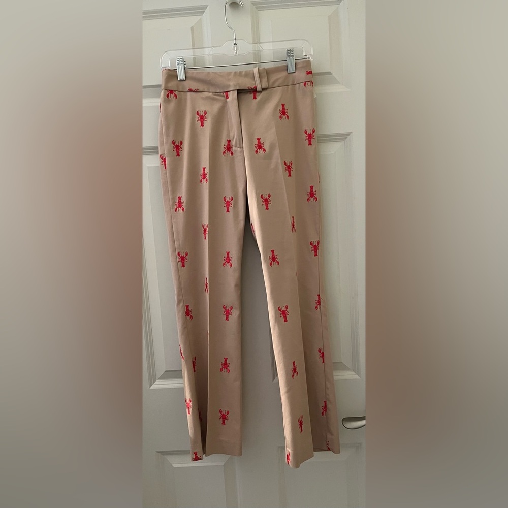 Lilly Pulitzer Lobster print ankle pants tan vintage White Label nautical size 0